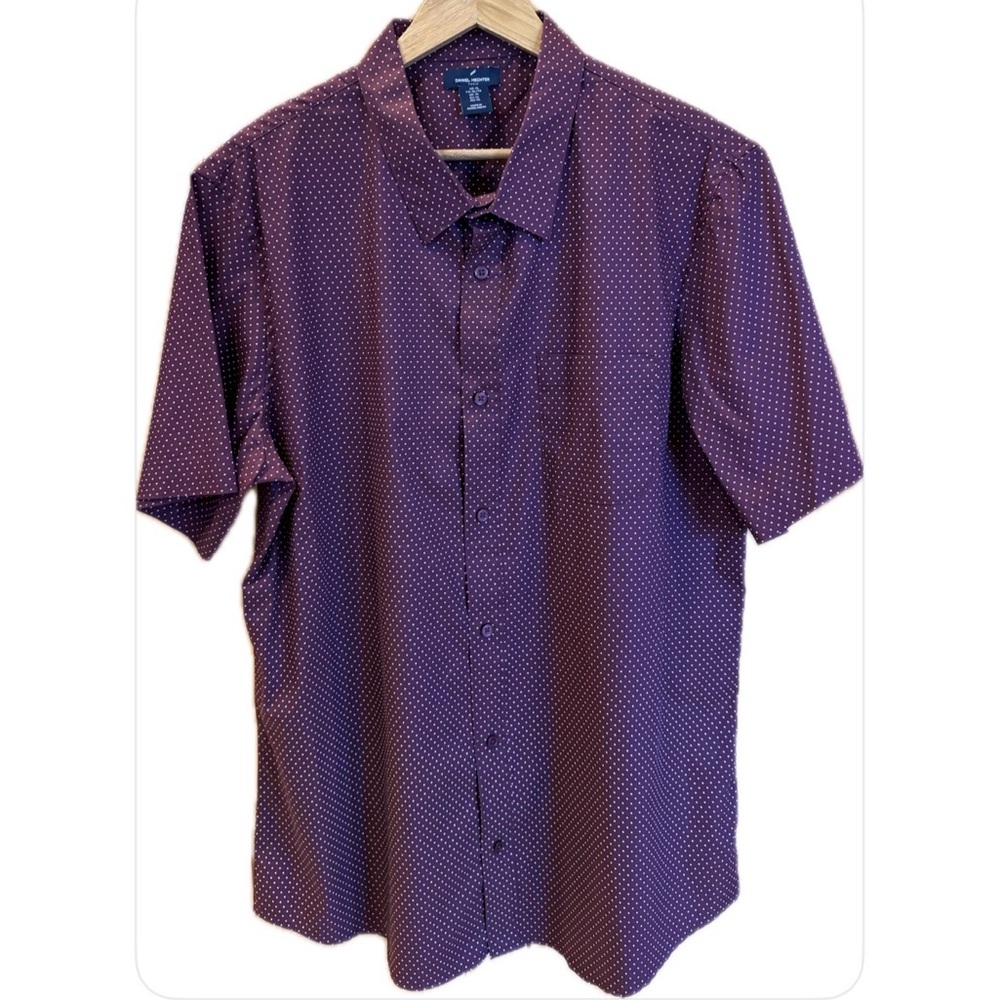 Daniel Hechter Paris NWOT Short Sleeves Button Down Shirt Burgundy/White XL